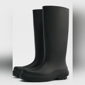 Zara Flat Rubberized Knee High Boots.